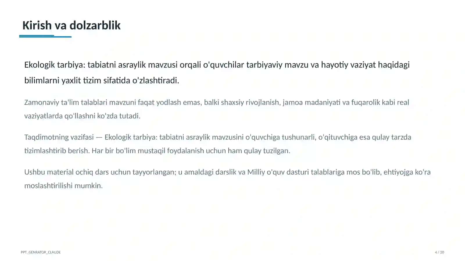 Ekologik tarbiya: tabiatni asraylik 4