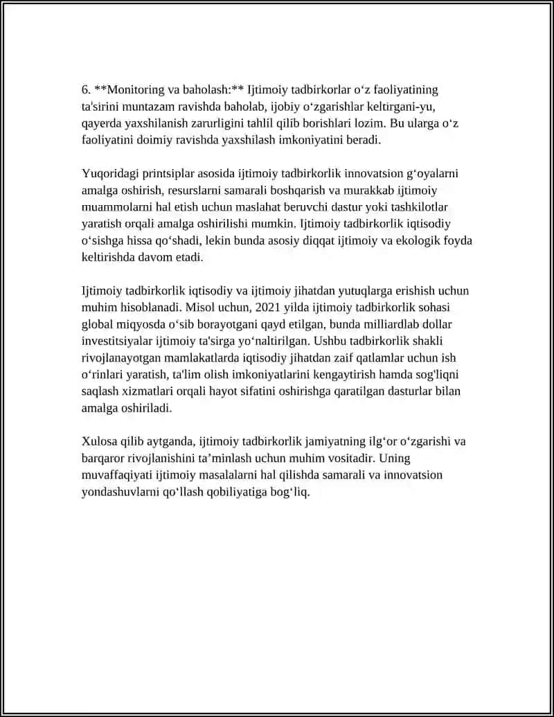 IJTIMOIY TADBIRKORLIK(SOCIAL INTREPRENEURSHIP) TUSHUNCHASINI IZOHLANG 4