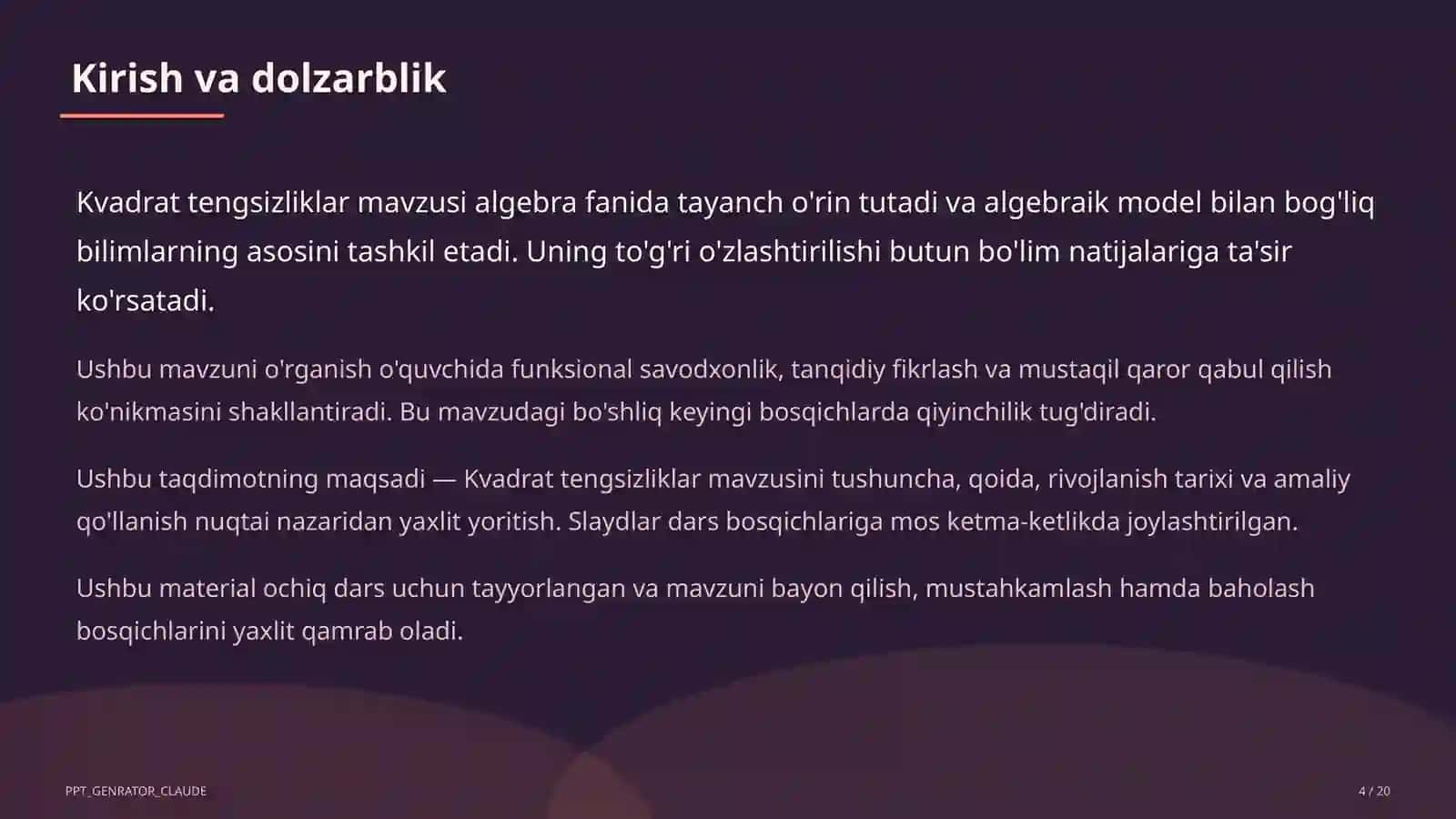 Kvadrat tengsizliklar (9-sinf) 4