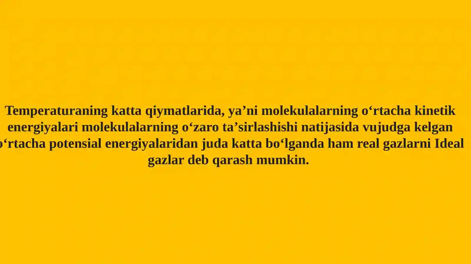 Ideal  gazning bosimi, ichki energiyasi va issiqlik sig'imi 4