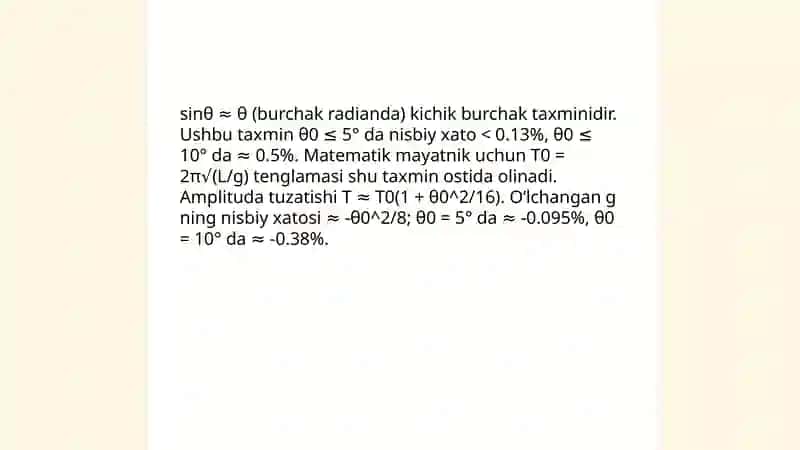 Matematik mayatnik yordamida erkin tushish tezlanishini aniqlash 4
