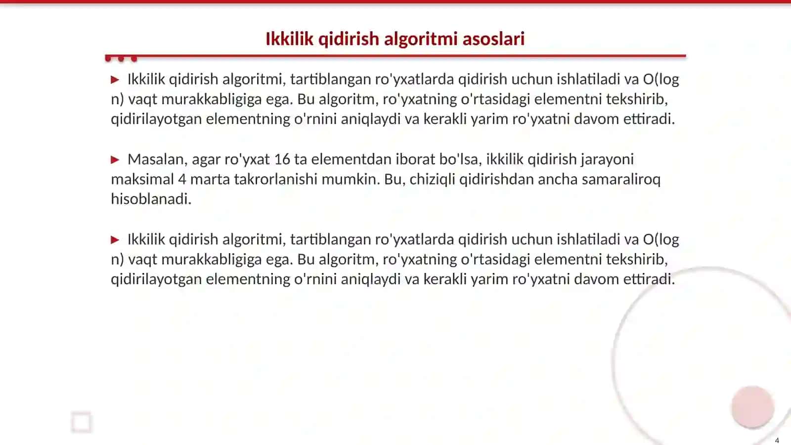 Chiziqli va ikkilik qidirish 4