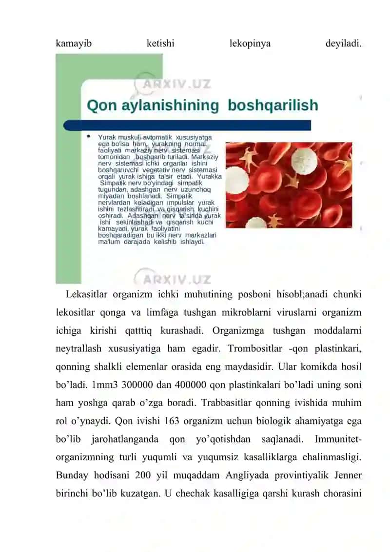 Qon va qon aylanish tizimning yosh xususiyatlari va gigienasi 4