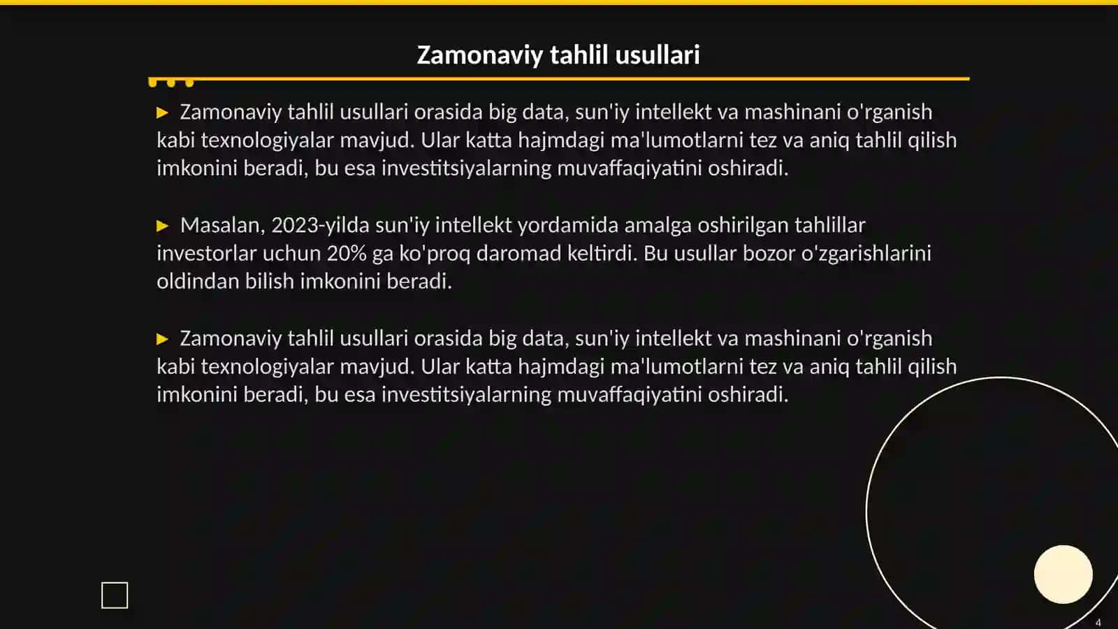 Invistitsion bozorni tahlil qilish va bashorat qilishning zamonaviy usullarini òzlashtirish 4