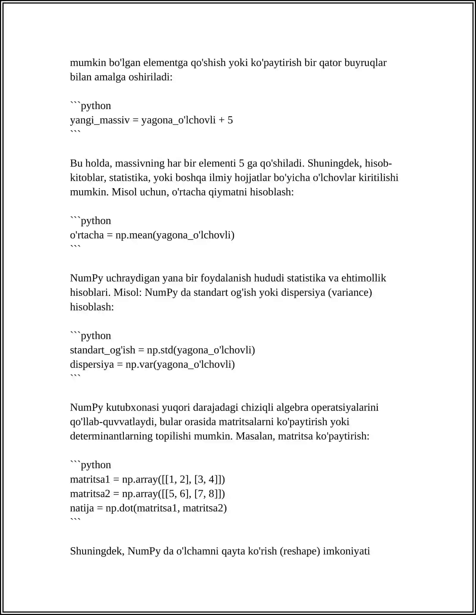 PYTHON/MATLAB DASTURIY VASITASINING SUN'IY INTELLEKDA QOʻLLANILADIGAN KUTIB HONALARI 4