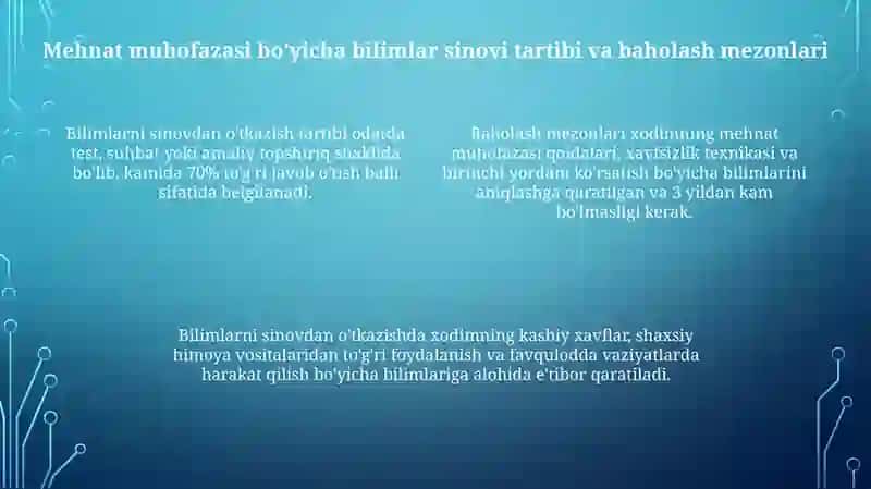 Mehnatni muhofaza qilish bo'yicha o'qitish va bilimlarni tekshirish 4