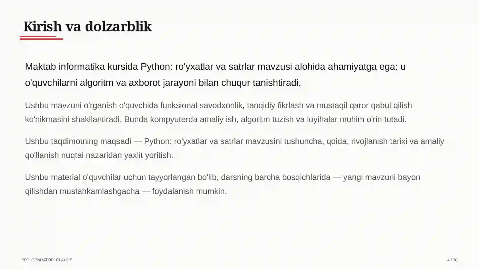 Python: ro'yxatlar va satrlar (9-sinf) 4