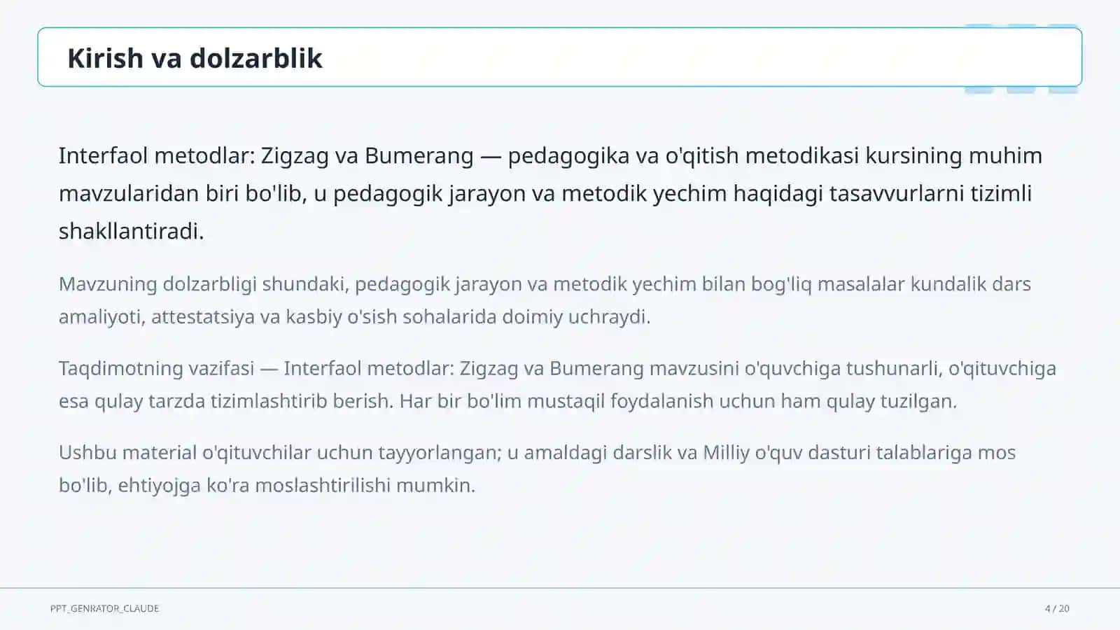 Interfaol metodlar: Zigzag va Bumerang 4