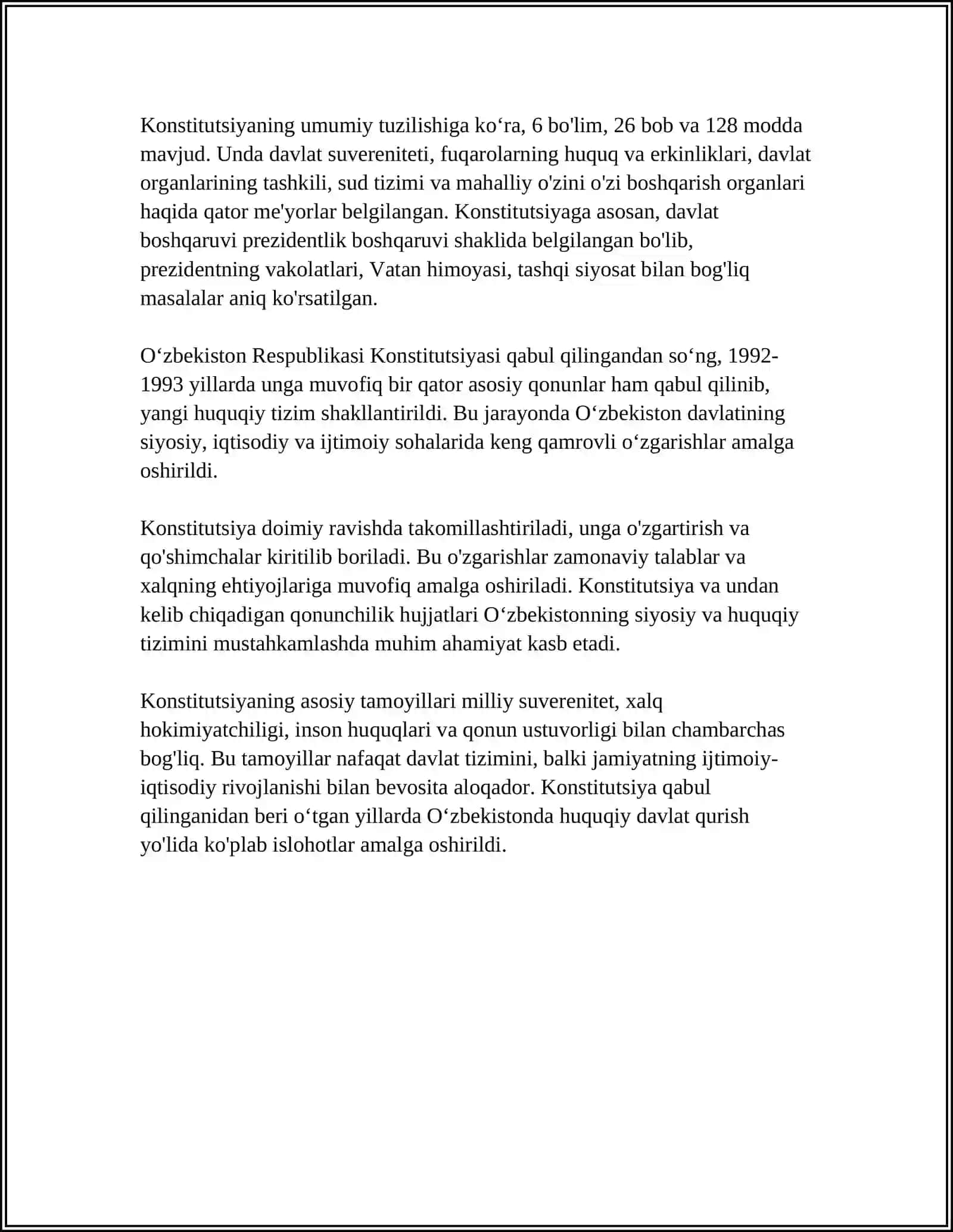 O'zbekiston Respublikasi Konstitutsiyasining Qabul Qilinishi Va Tarixiyahamiyati 4