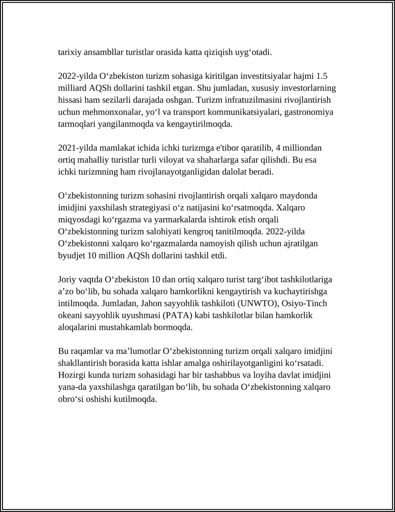 O'ZBEKISTON IMIDJINI OSHIRISHDA TURIZMNING O'RNI 4