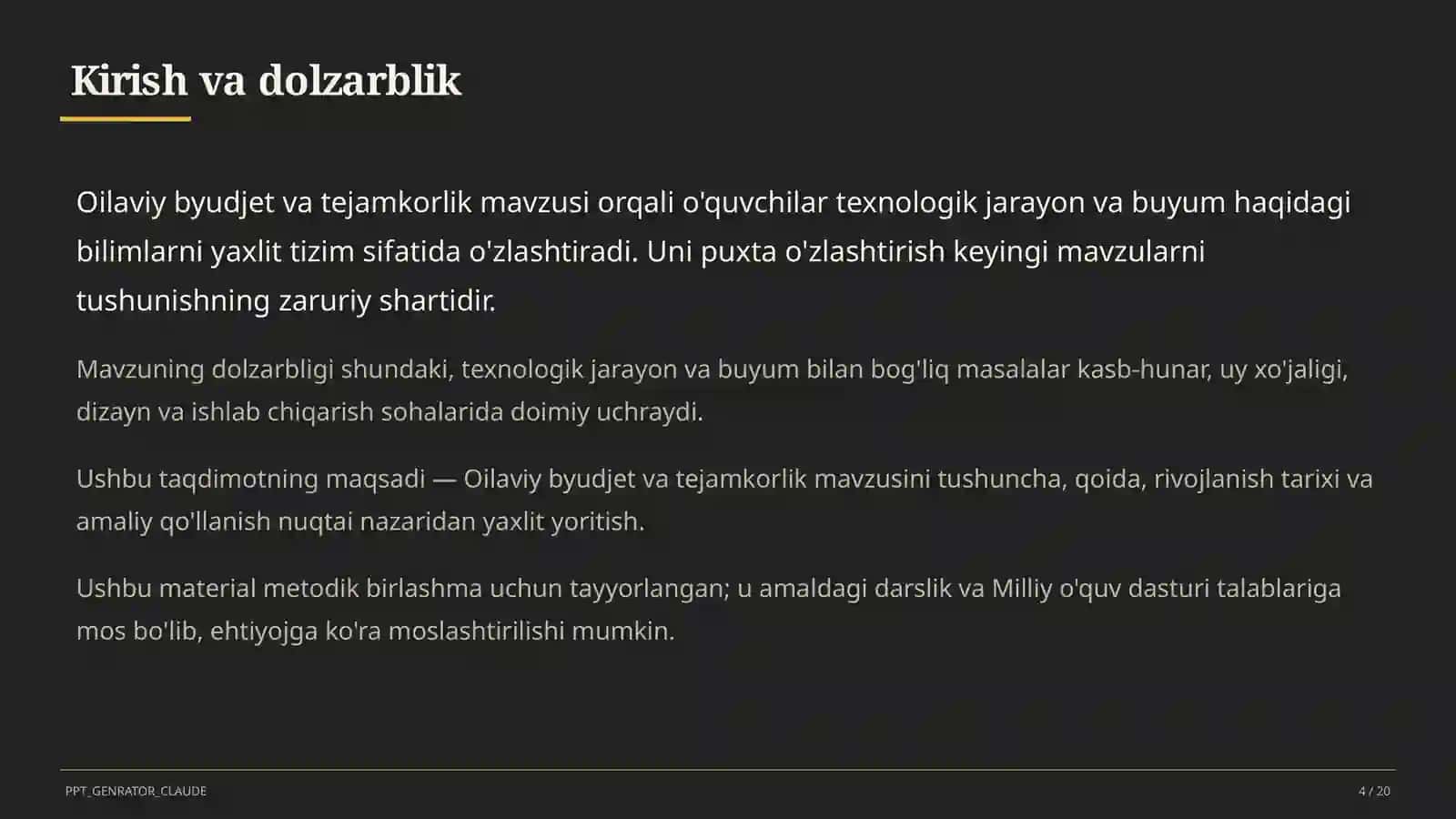 Texnologiya (1– 11) — metodik birlashma uchun 4