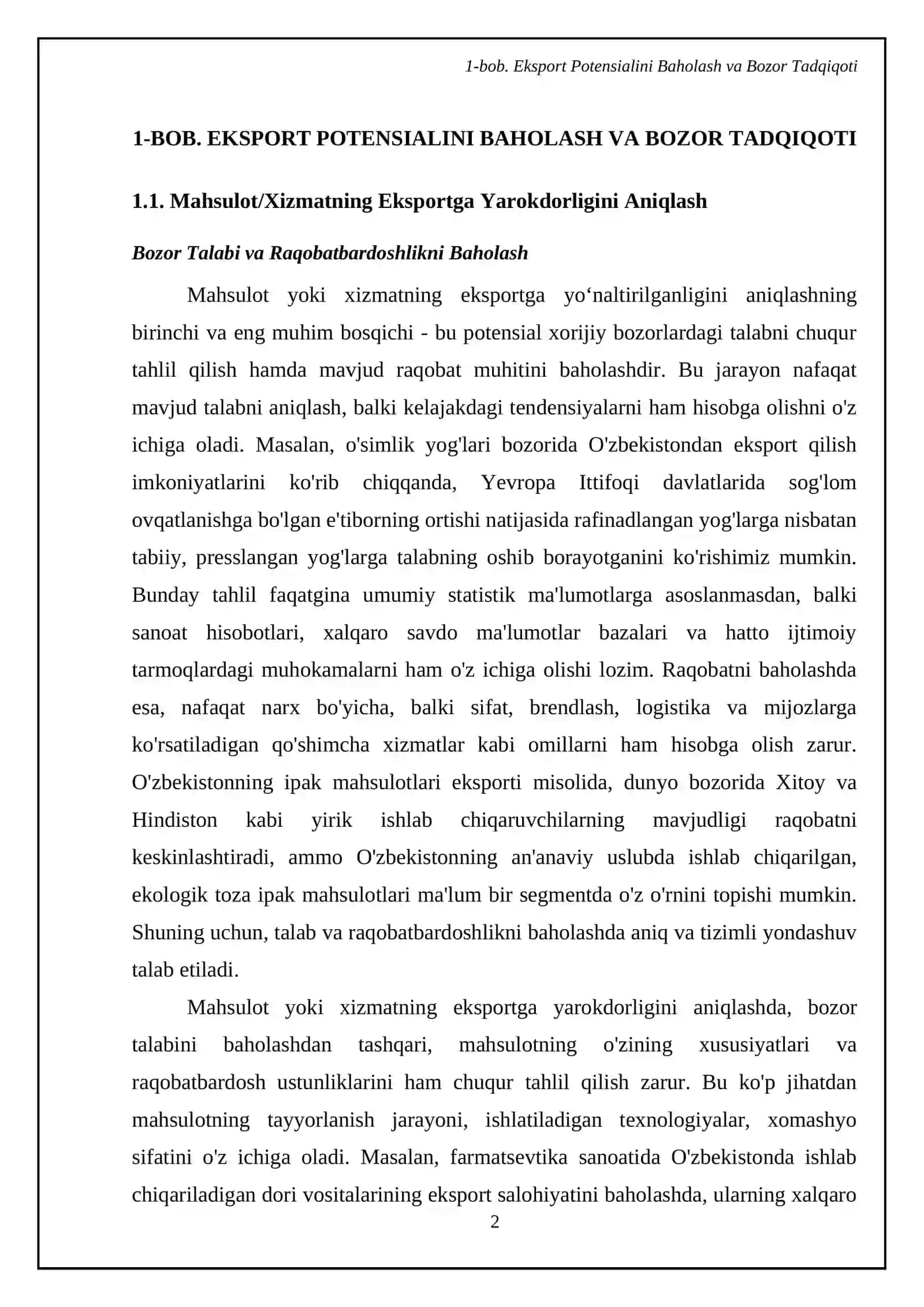 Eksportga yoʻnaltirilgan biznes loyihalarini rejalashtirish 4