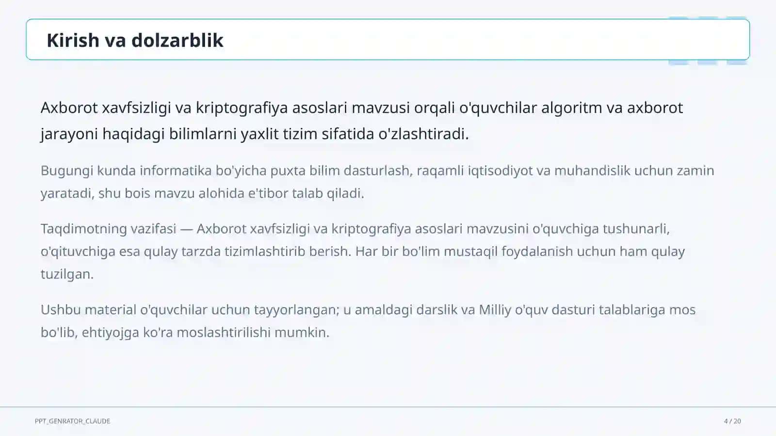 Axborot xavfsizligi va kriptografiya asoslari (10-sinf) 4