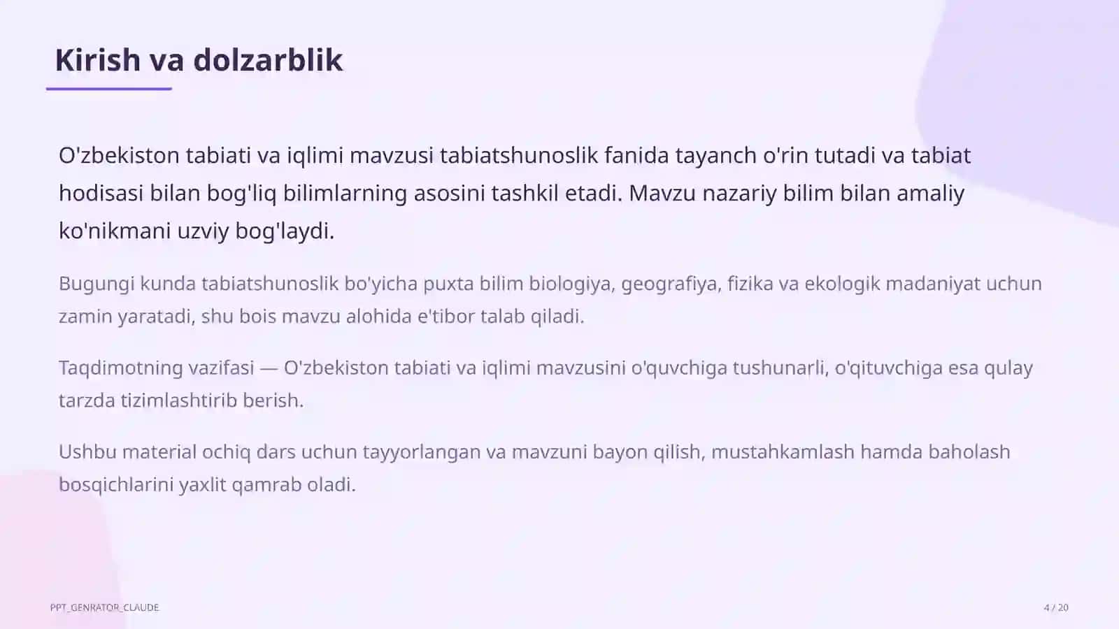 O'zbekiston tabiati va iqlimi (4-sinf) 4