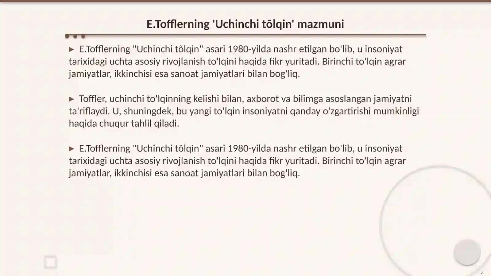 Madaniyat tõlqinlari va Uchinchi tõlqin 4
