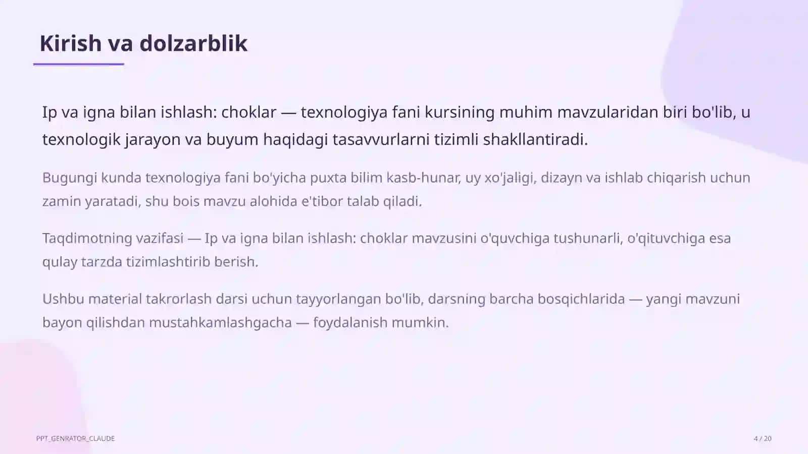 Ip va igna bilan ishlash: choklar (3-sinf) 4