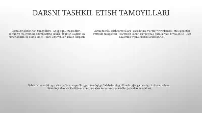 Darsni Tashkil Qilish Ko'Rgazmalilik Hamda Didaktik Materiallar Tayyorlash 4