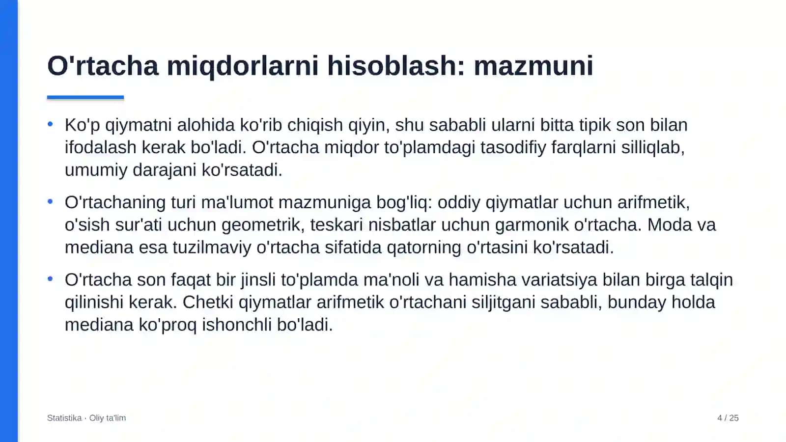 Ekologik ekspertiza tashkilotlarida o'rtacha miqdorlarni hisoblash 4