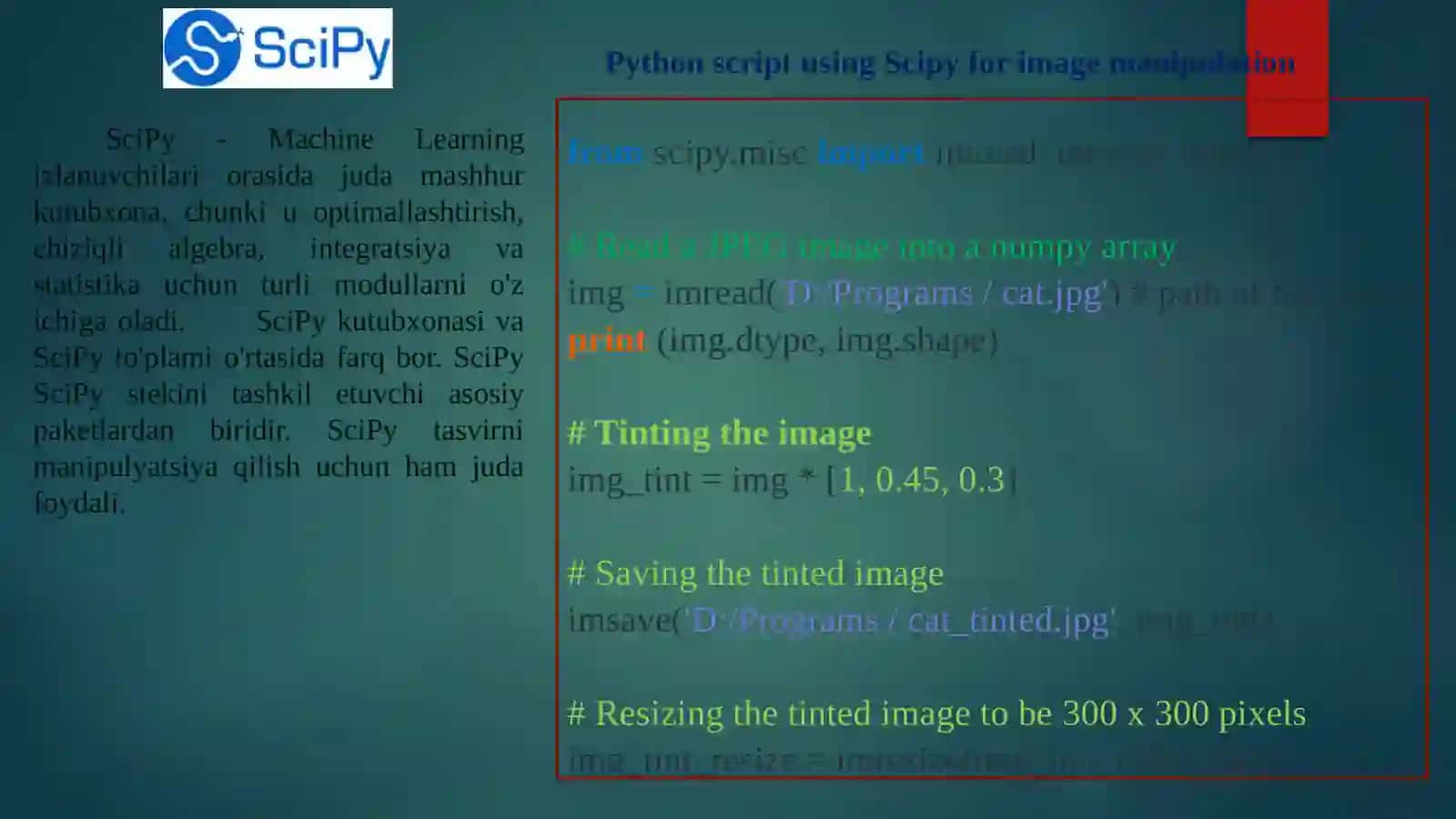 Sun’iy intellektga kirish. Python daturi kutubxonalari bilan tanishish. Python kutubxonalarini sun’iy intellekt sohalarida tadbiq qilish. 4