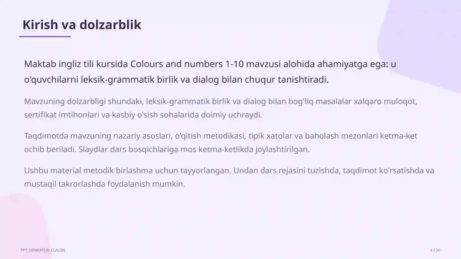 Colours and numbers 1-10 (1-sinf) 4