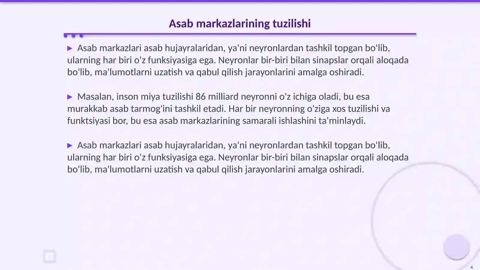 Asab markazlarining xossalari 4