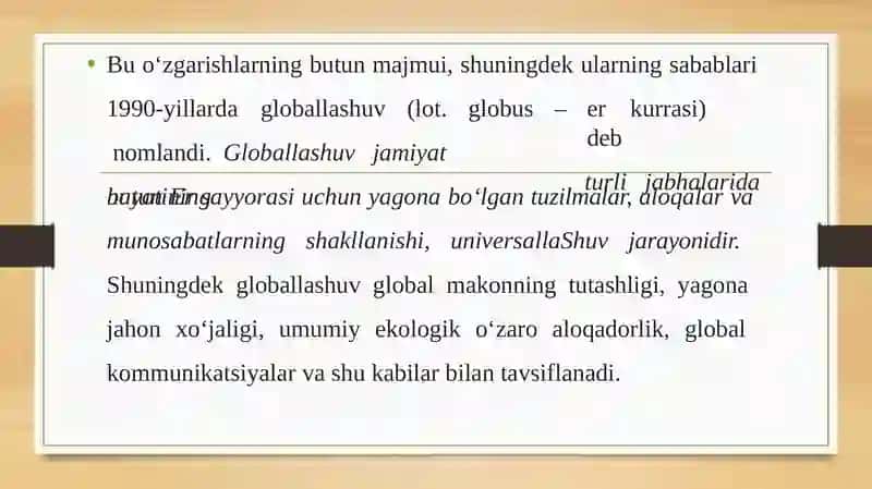 Globallashuv globalistika va barqaror taraqqiyotning ustuvor yo'nalishlari 4