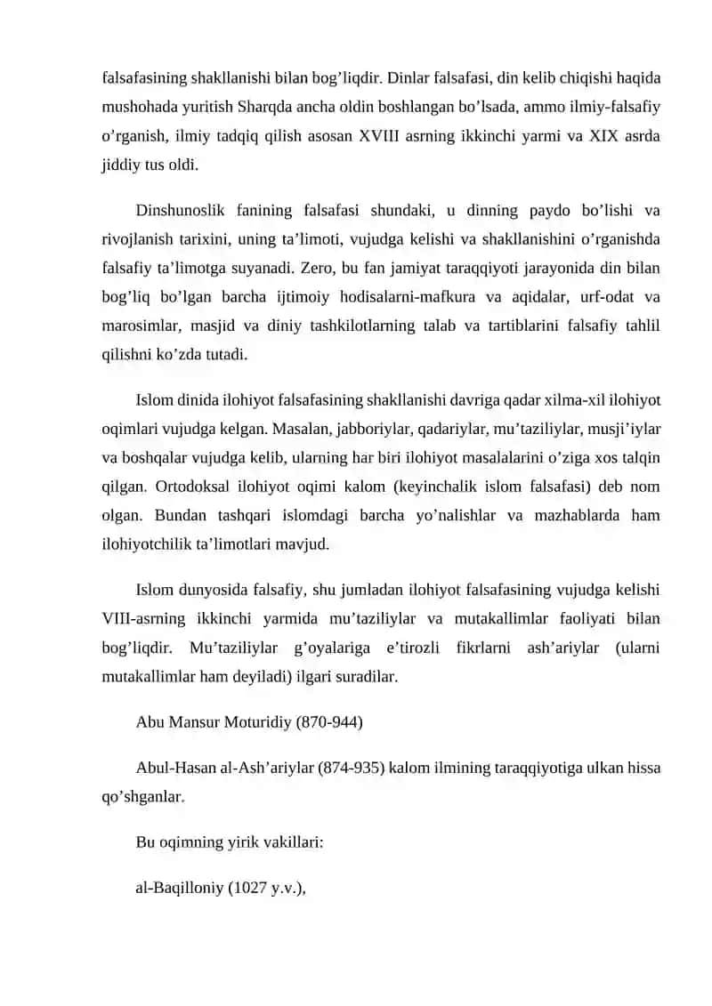 Dinshunoslikning fan sifatida shakllanishi, predmeti, unksiyalari 4