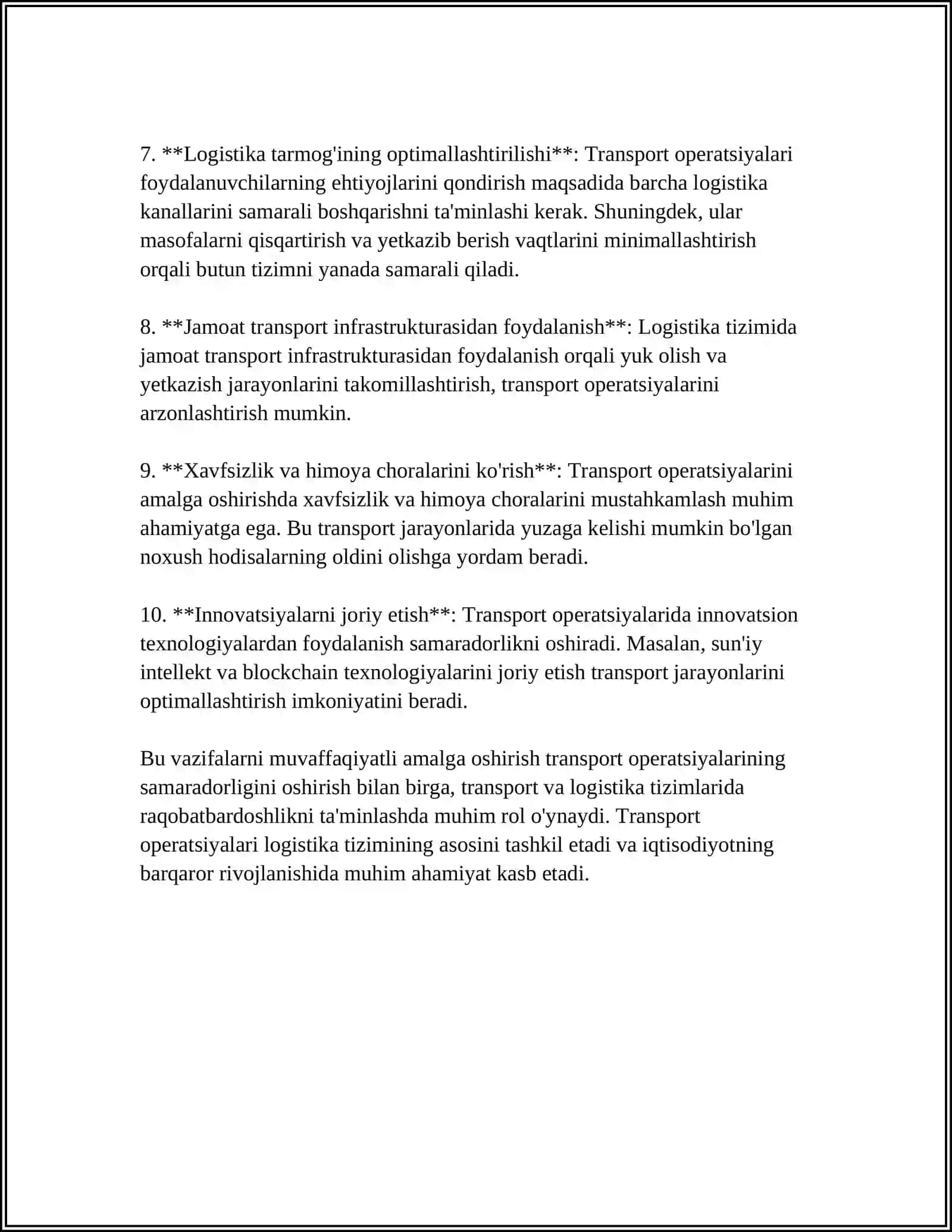 LOGISTIKADA TRANSPORT OPERATSIYALARINING ROLI VA AHAMIYATI 4