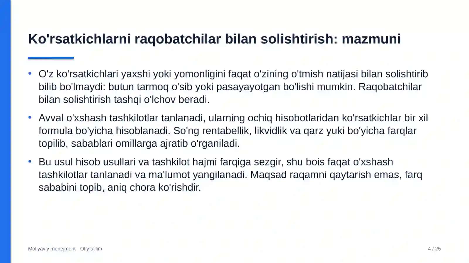 Dukkakli ekinlar yetishtirishda moliyaviy ko'rsatkichlarni raqobatchilar bilan solishtirish 4