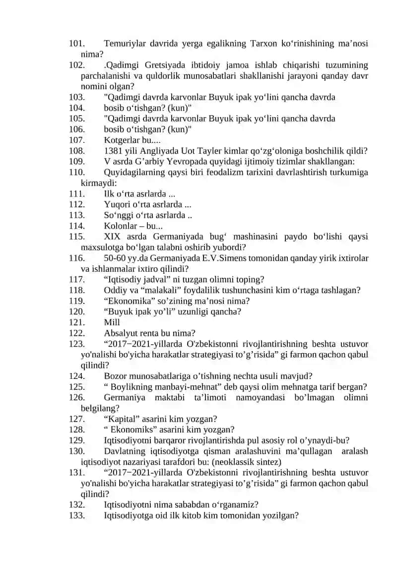 IQTISODIY TA’LIMOTLAR TARIXI FANIDAN YAKUNIY NAZORAT SAVOLLARI 4