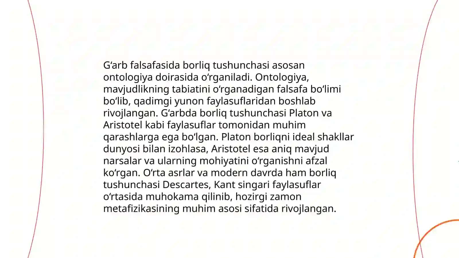 Sharq va G'arb mutafakkirlarining borliq va bilish falsafasi haqidagi qarashlarini qiyosiy tahlil qilish 4
