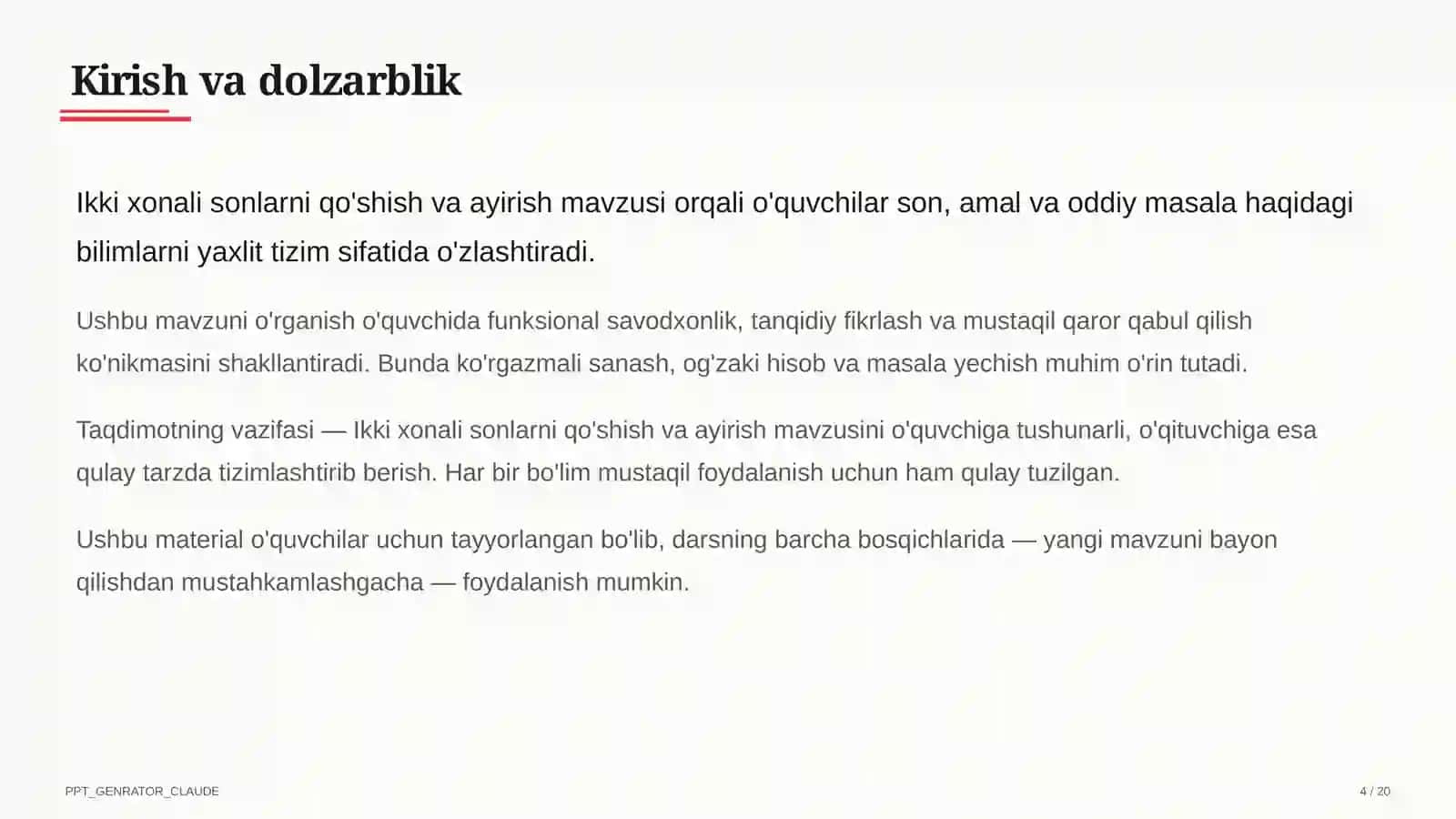 Ikki xonali sonlarni qo'shish va ayirish (2-sinf) 4