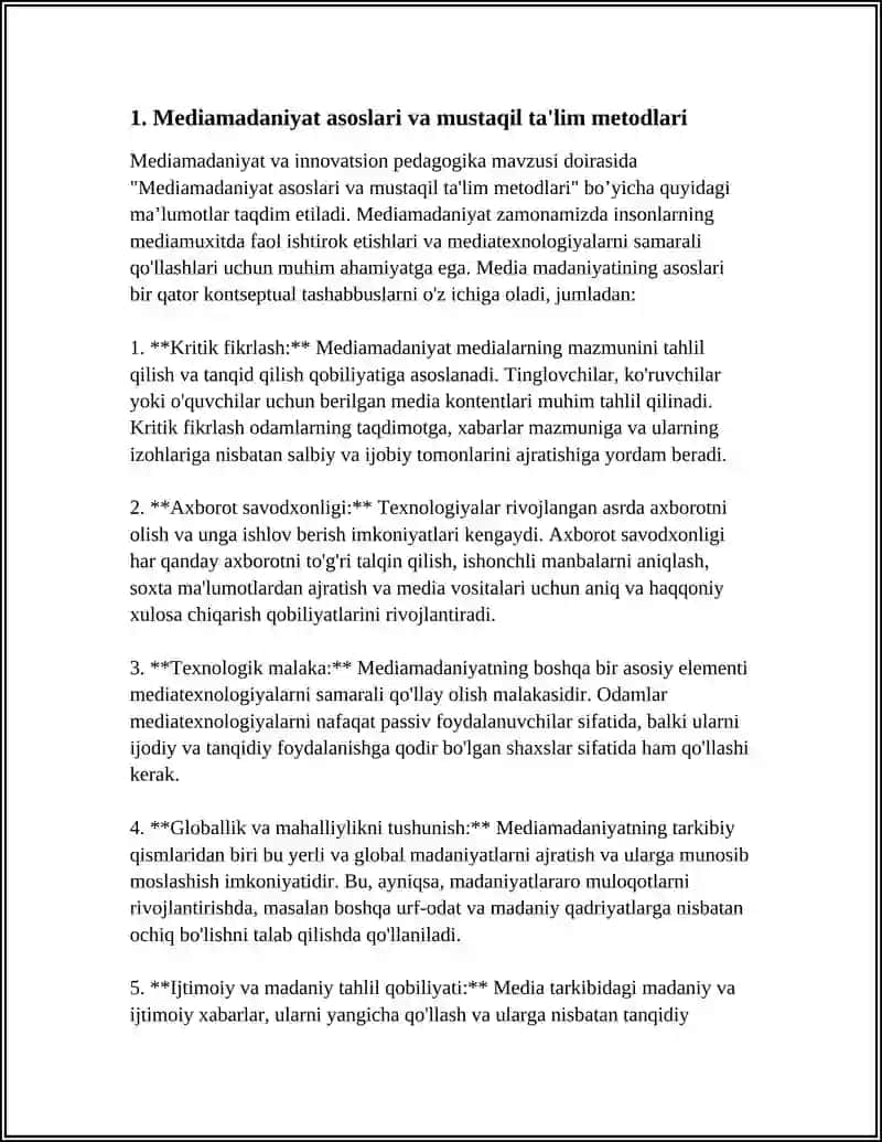 Mediamadaniyat asoslari va mustaqil ta'lim metodlari 4