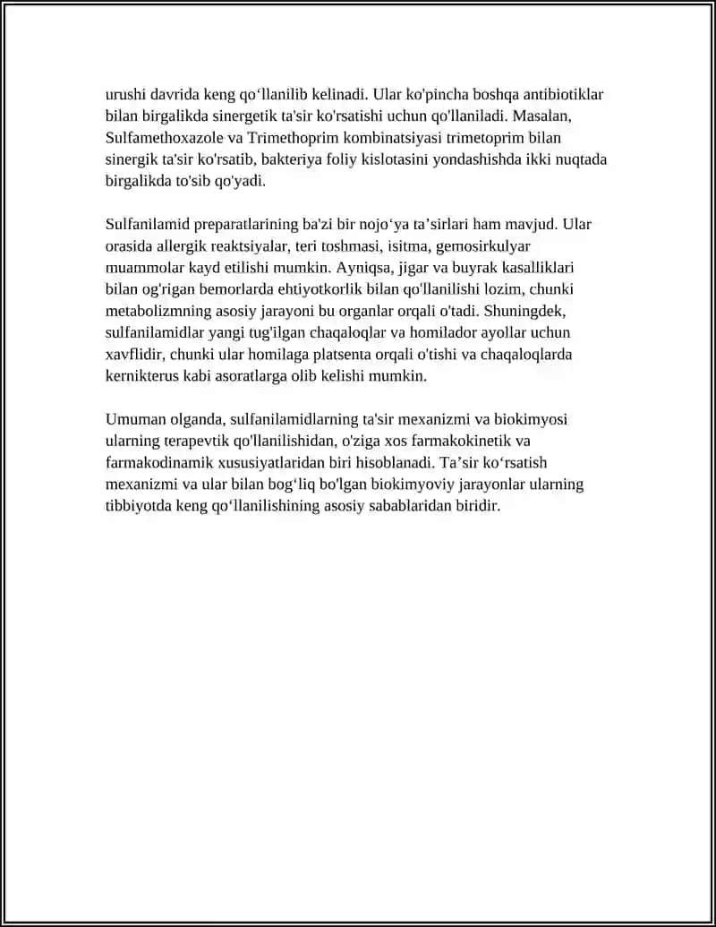 ANTIBIOTIKLAR SULFANILAMID VA NITROFURAN PREPARATLAR 4