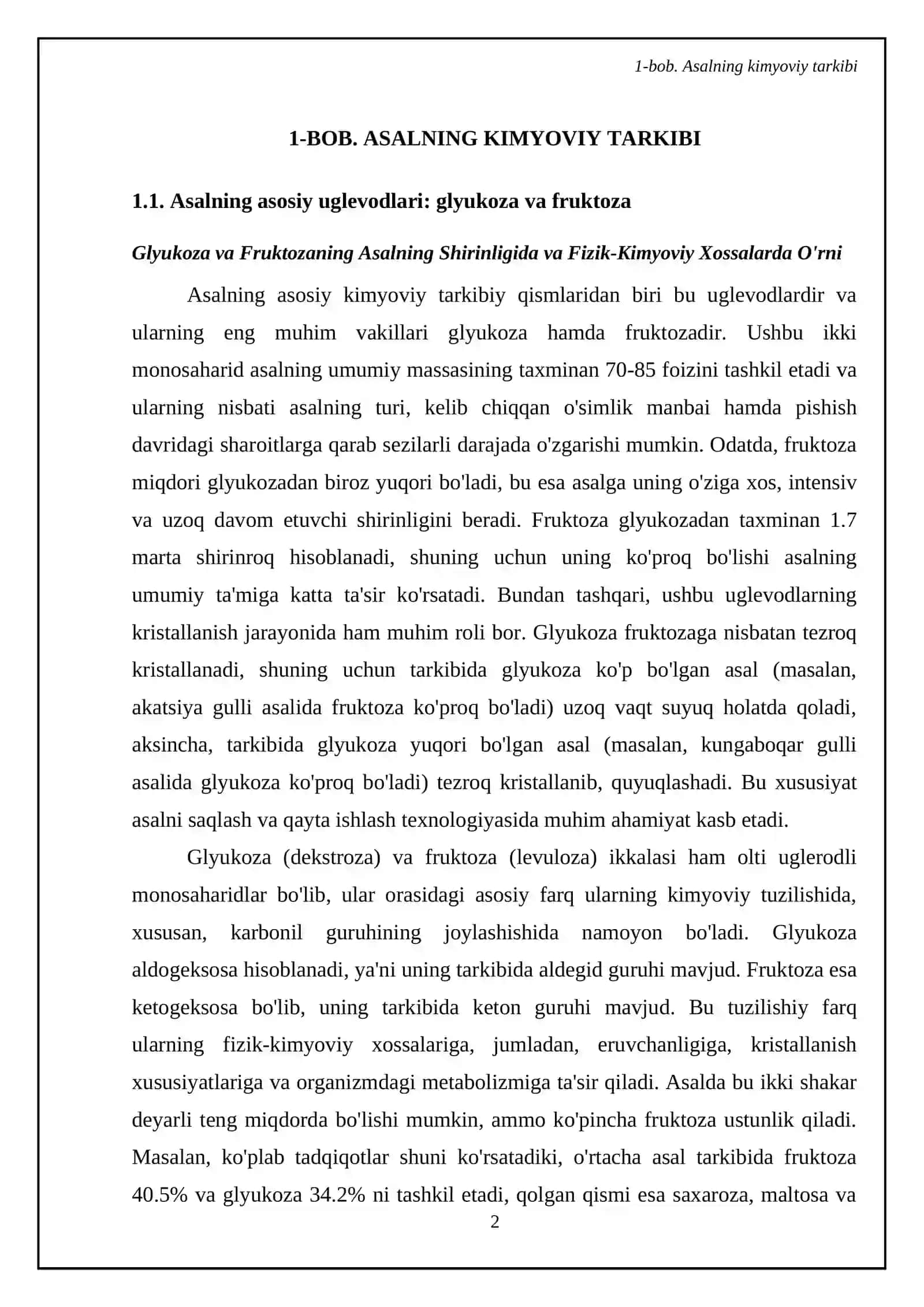 Asalning kimyoviy tarkibi va undan shirinlik tayyorlash texnologiyasi 4
