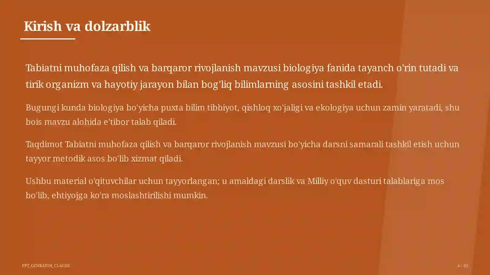 Tabiatni muhofaza qilish va barqaror rivojlanish (11-sinf) 4