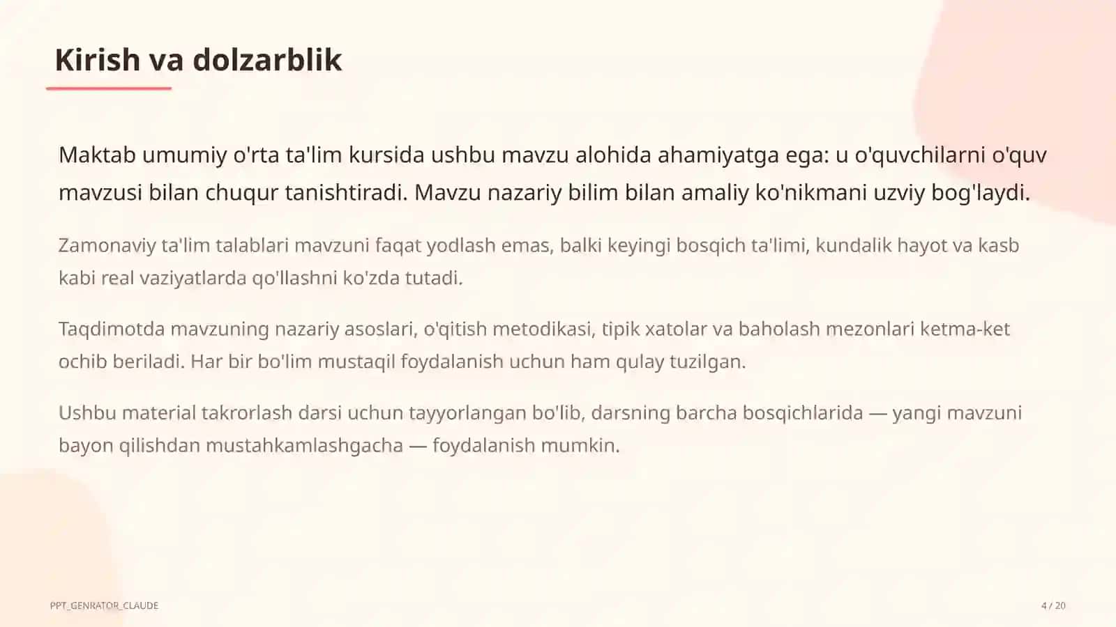 Sinf soati uchun 2026-2027 o'quv yili mavzulari: tarbiyaviy soatlarni rejalashtirish 4