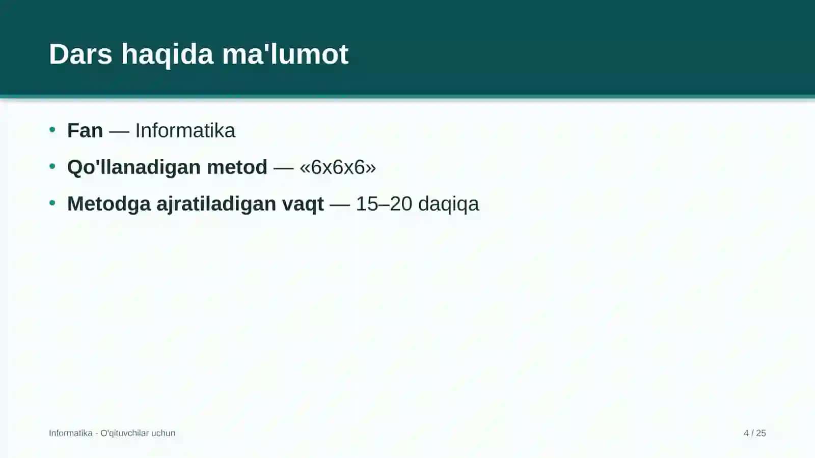 informatika darslarida 6x6x6 metodidan foydalanish 7890 4