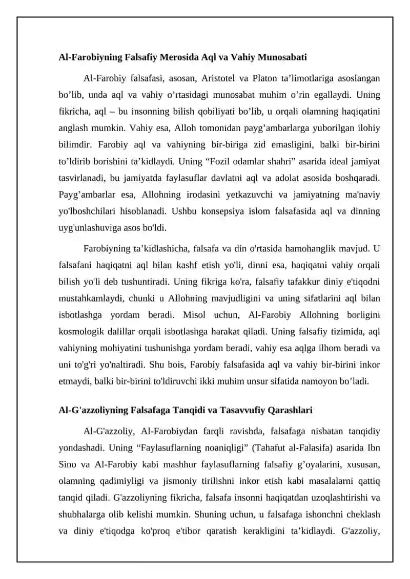 Abu Nasr Forobiy va Al-G'azzoliyning falsafa ilmiga oid qarashlarini qiyosiy tahlil etish 4