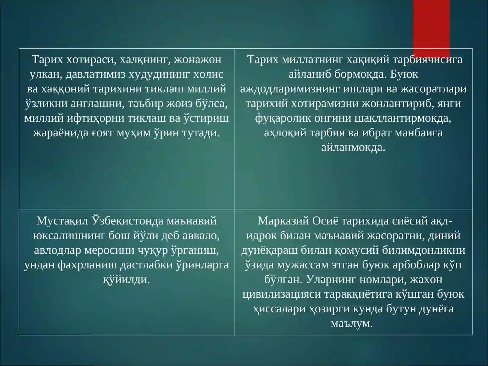 Мустақиллик йилларида Ўзбекистоннинг маънавий ва маданий тараққиёти 4