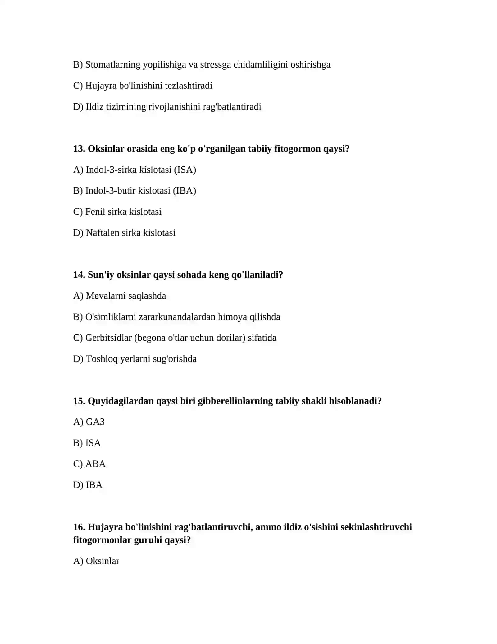 Mineral elementlarning o'simliklar tomonidan o'zlashtirilishi. Fitogormonlarning tuzilishi(tabiiy va sun'iy) 4