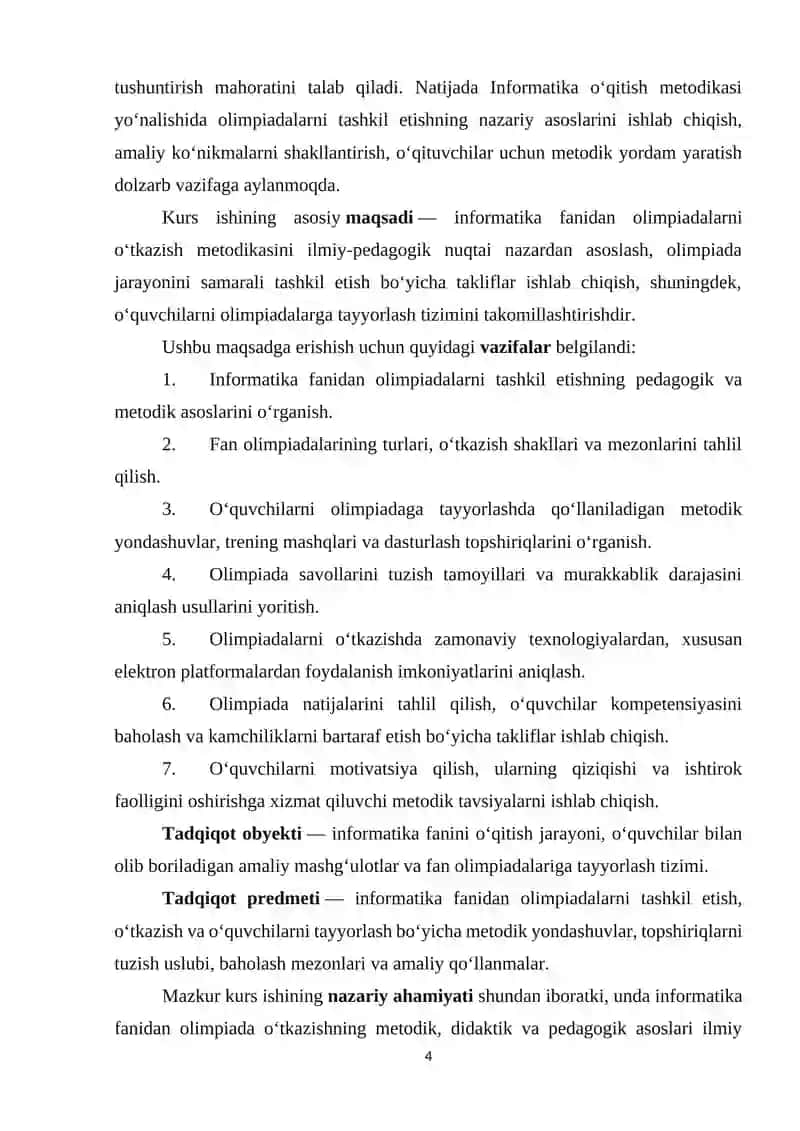 Informatika oqitish metodikas fanidan Informatika va axborot texnalogyalari fanidan olimpiyadalar oʻtkazish 4
