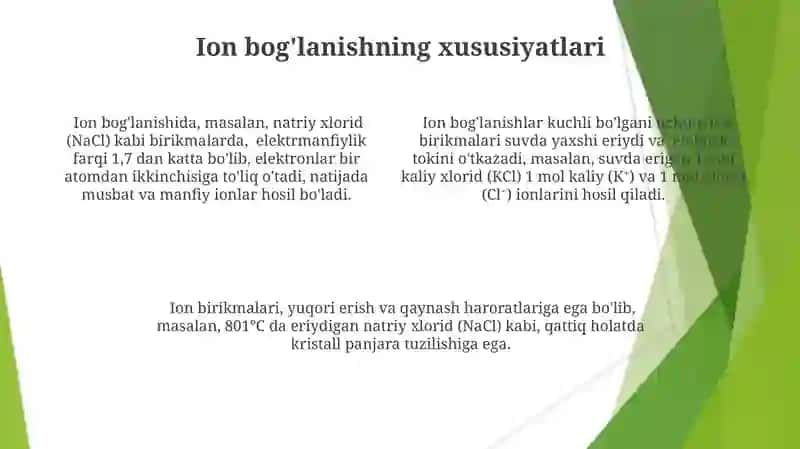 Kovalent va Ion Birikmalarning Xossalari 4