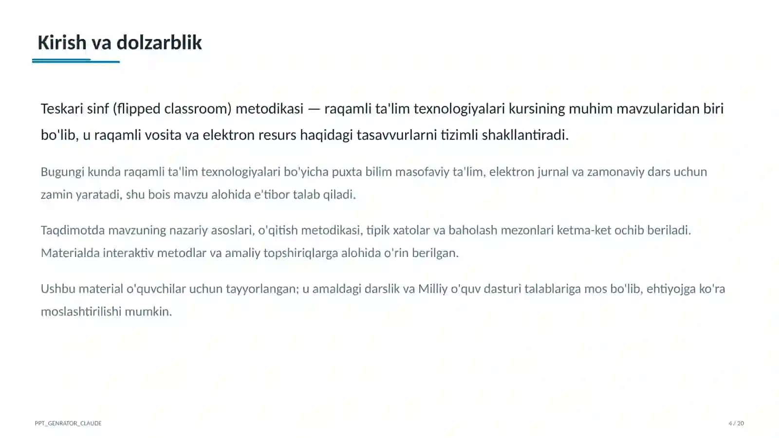 Teskari sinf (flipped classroom) metodikasi 4