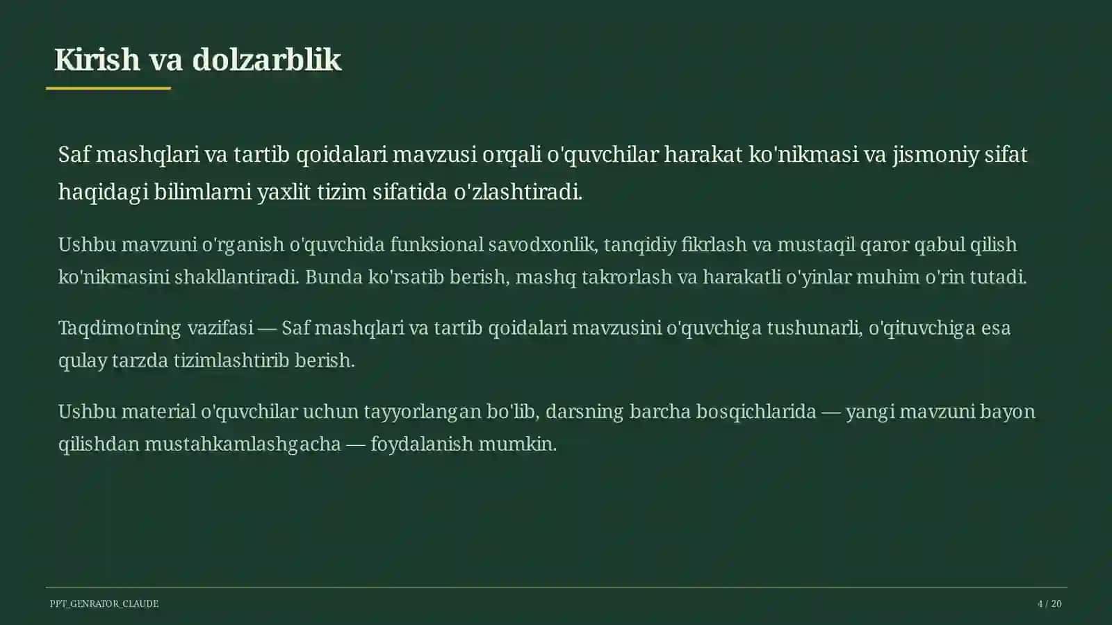 Saf mashqlari va tartib qoidalari (1-sinf) 4