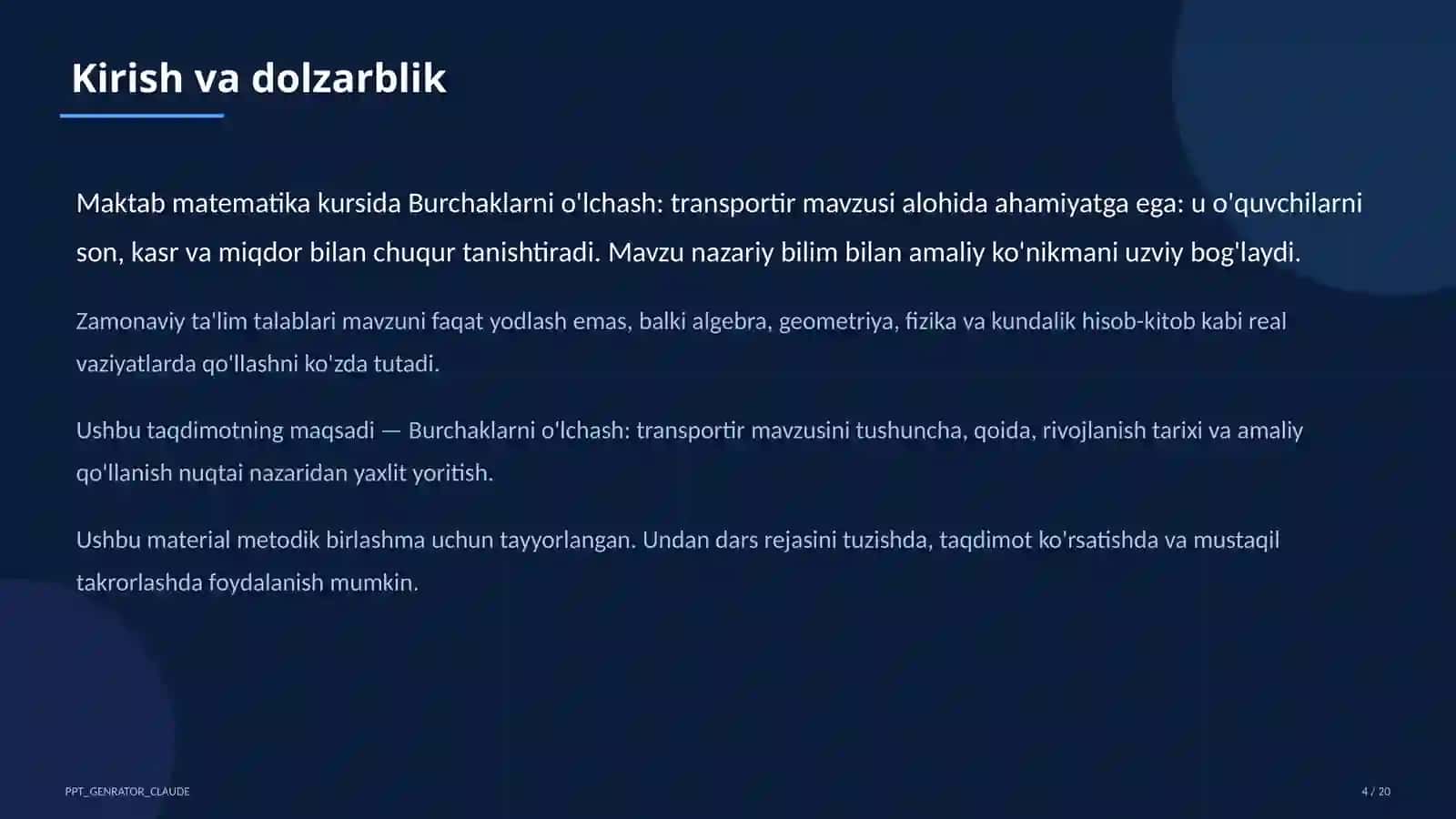 Burchaklarni o'lchash: transportir (5-sinf) 4
