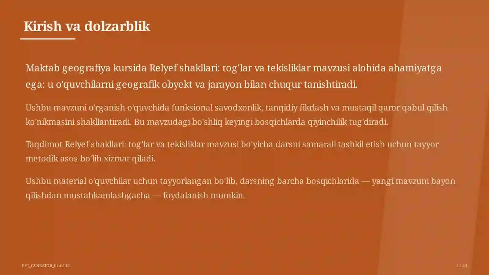 Relyef shakllari: tog'lar va tekisliklar (5-sinf) 4