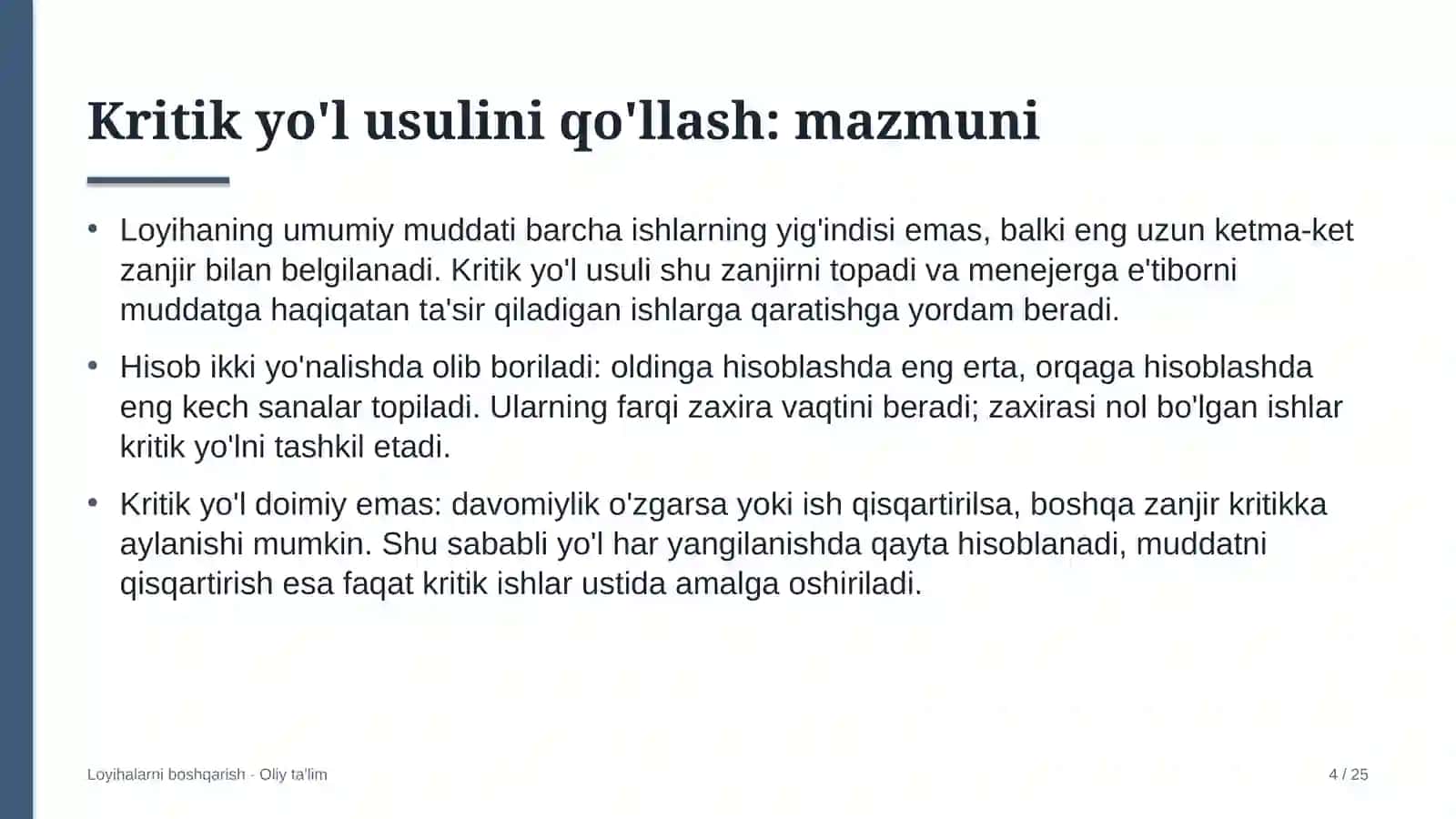 Boshqaruv servis kompaniyalarida kritik yo'l usulini qo'llash 4