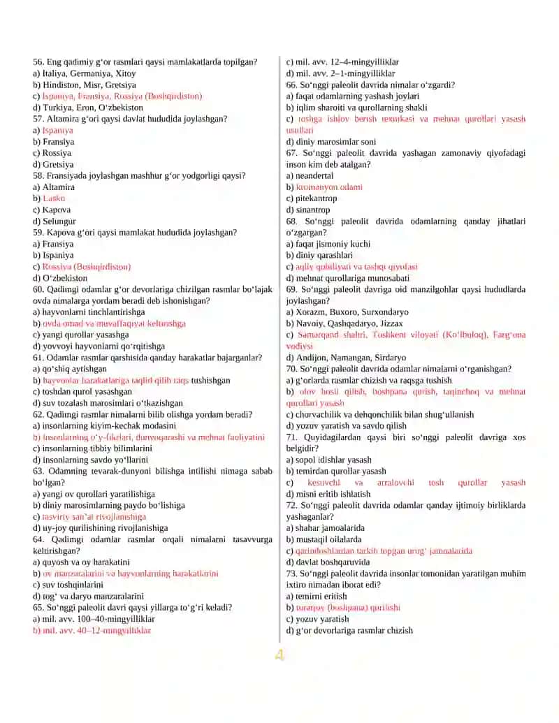 6-SINF TARIX MAVZULASHTIRILGAN TESTLAR 1-5-MAVZULAR 4