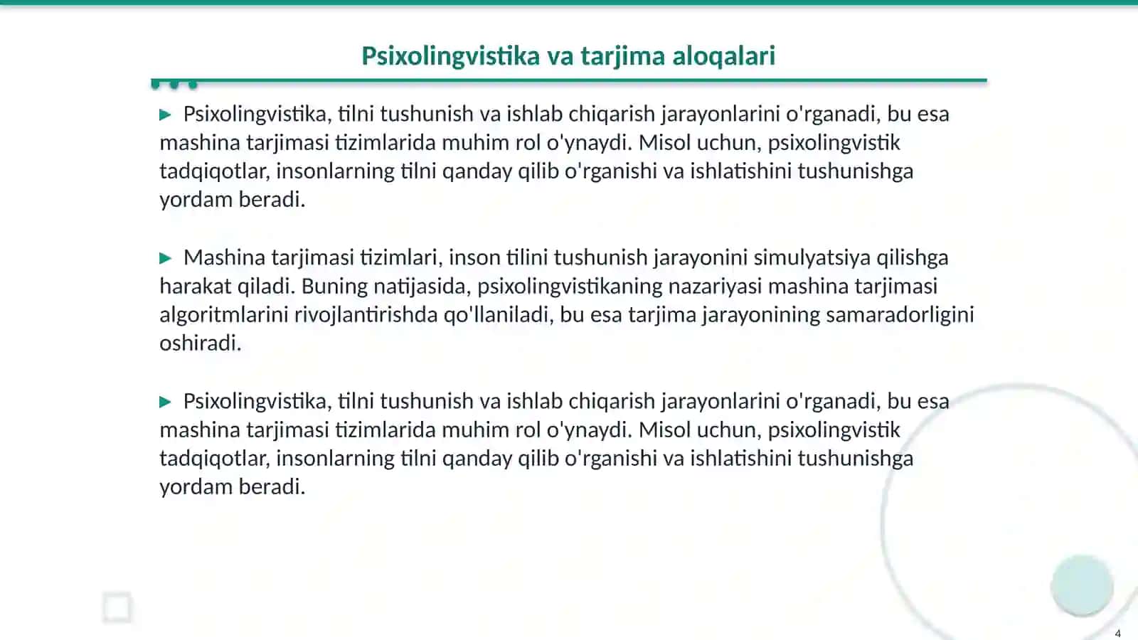 Mashina tarjimasining matematik lingvistika va psixolingvistika bilan aloqasi 4